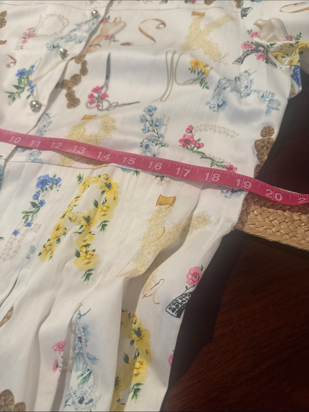 Karl Lagerfeld Cream Floral & Travel Motif Shirt Dress with Raffia Belt - Picture 10 of 12